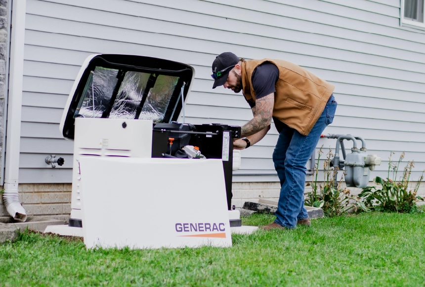GENERATOR SOLUTIONS Generac whole-home backup generator installation service by Weekley Electric technician in Ohio.